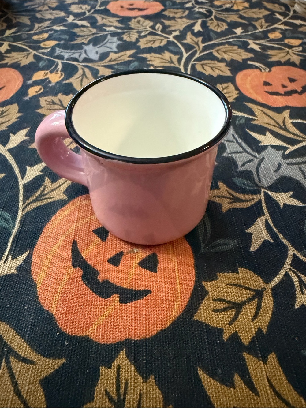 Pink Enamel Mug with Black Rim - Classic Everyday Cup small